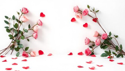 Happy Valentine's Day greeting card, white with red ornaments