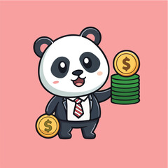 panda with a Money on pink background vector 