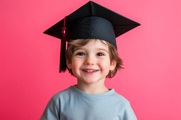 Little boy over isolated colorful background dressing university graduate clothes