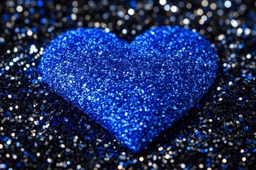 Fototapeta premium Sparkling Blue Heart Shimmering on Dark Glitter Background Capturing the Essence of Love and Celebration in a Dazzling Fashion for Various Decorative Uses
