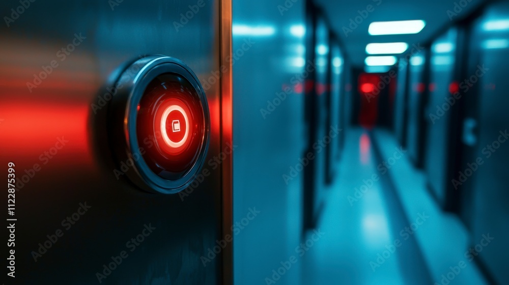 Poster Security breach risks analysis corporate building realistic image high-tech environment close-up view cybersecurity concept