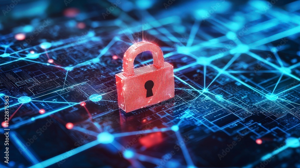 Poster Security breach risks in network systems digital environment realistic image technology focused viewpoint
