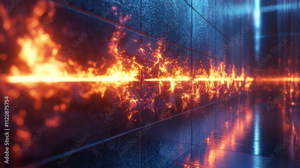 Aufkleber cybersecurity risks illustratedfiery visuals in a dark corridor digital art tech environment abstrac