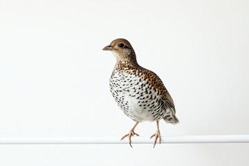 Obraz premium A grouse holding on to a white flat rod white background white floor