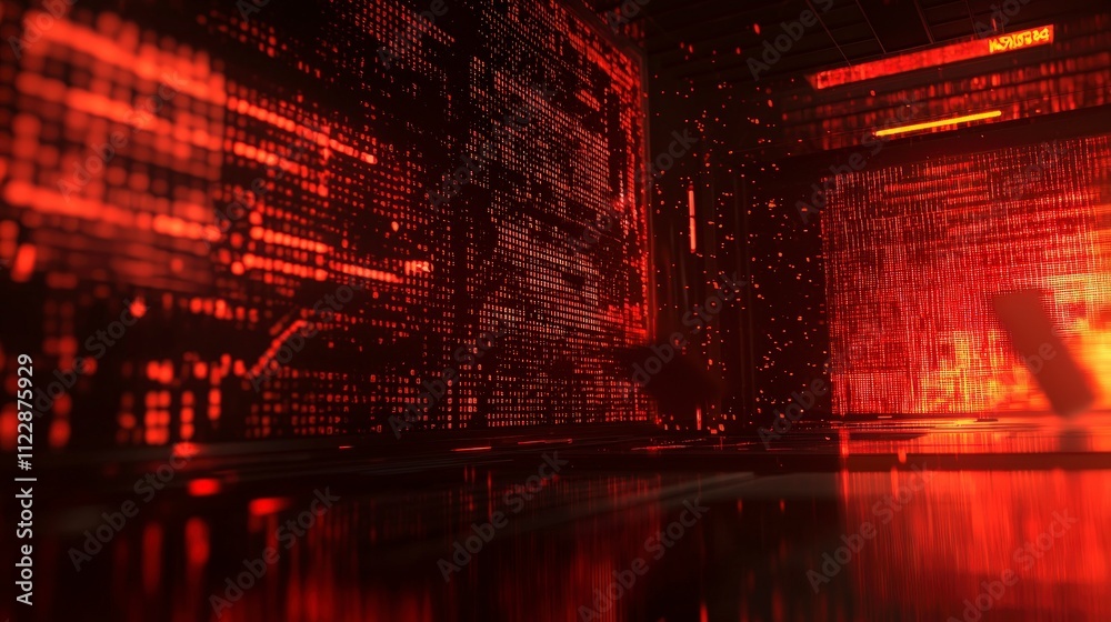 Poster Cybersecurity breach simulationdata firewall security risks digital environment abstract viewpoint technology concept