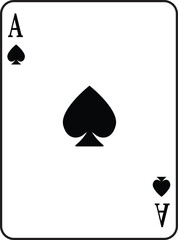 Playing card icon silhouette and editable red and black color flat or line vector isolated on transparent background. Spade ace suit A hearts playing card symbol. Poker card game sign pictogram.