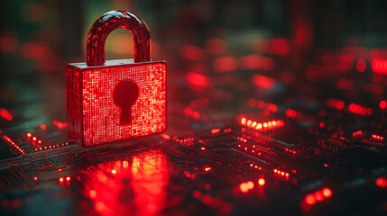 Earth globe with a digital padlock symbolizing global cybersecurity and data protection over a glowing circuit board background representing secure technology and information connectivity