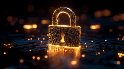 Earth globe with a digital padlock symbolizing global cybersecurity and data protection over a glowing circuit board background representing secure technology and information connectivity