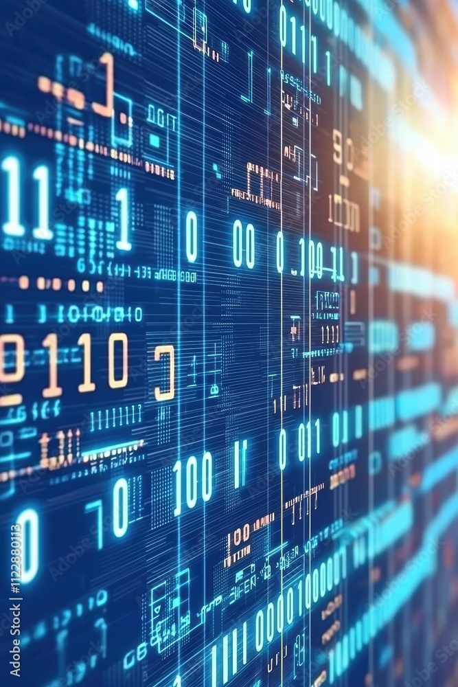 Fototapete Abstract Technology Background with Binary Code and Data Streams