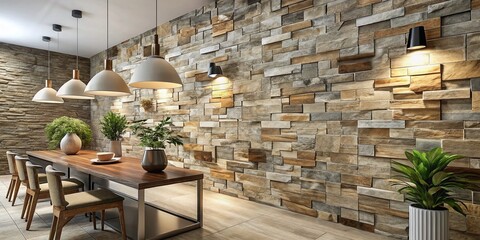 Fototapeta premium Detailed Close-Up of Realistic Natural Stone Finish 3D Wallpaper Showcasing Intricate Texture and Depth for Interior Design Inspiration and Home Decor Aesthetics