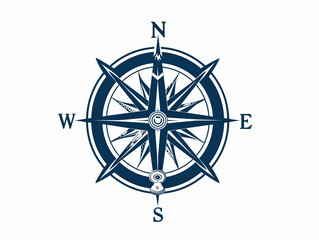 Navy Blue Compass Rose Design on White Background.