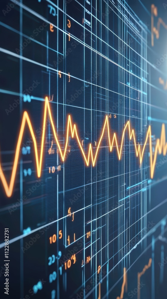 Poster data visualization with colorful line graph on digital screen