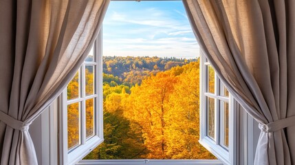 Autumn view from open window.