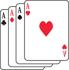 Obraz premium Playing card icon silhouette and editable red and black color flat or line vector isolated on transparent background. Spade ace suit A hearts playing card symbol. Poker card game sign pictogram.