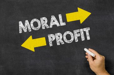 Moral or Profit written on a blackboard