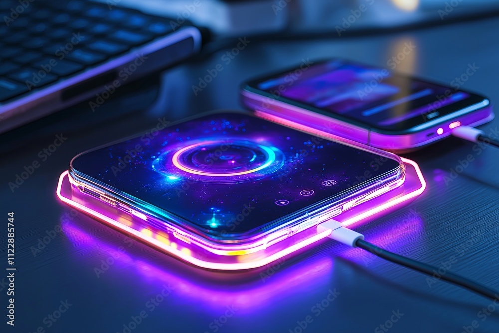 Aufkleber A wireless charging pad with a glowing animation as it powers multiple devices