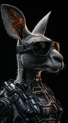 Obraz premium Futuristic Robot Kangaroo with Sunglasses in High-Tech Armor