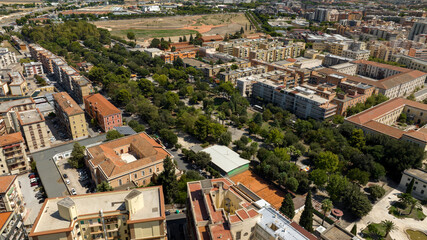 Obraz premium Aerial view of the Karol Wojtyla municipal villa in Foggia, Puglia, Italy. It is a large public city park.