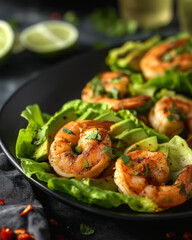 Paleo shrimp and avocado lettuce wraps with lime