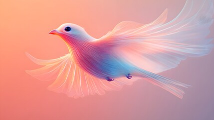 Obraz premium Gentle white bird with smooth detail, glowing softly against a pastel background in a calming digital art style emphasizing peace and serenity.