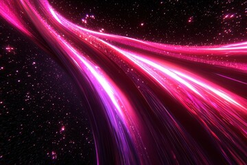 Obraz premium Vibrant Pink Light Streaks in Deep Space Background with Stars