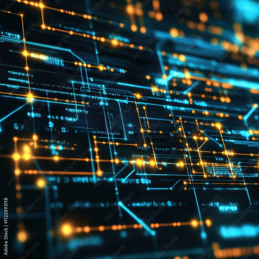 Poster abstract network technology background with glowing lines and data