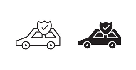 Naklejka premium Auto insurance outlined and solid icon vector collection.
