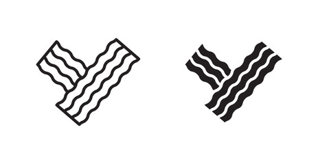 Fototapeta premium Bacon outlined and solid icon vector collection.