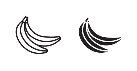 Obraz premium Banana outlined and solid icon vector collection.
