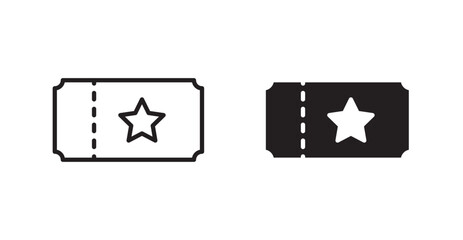 Event ticket outlined and solid icon vector collection.