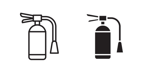 Fire extinguisher outlined and solid icon vector collection.