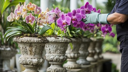 Caring for Beautiful Orchids in Elegant Stone Planters Outdoors