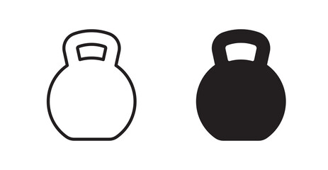 Fototapeta premium Kettlebell outlined and solid icon vector collection.