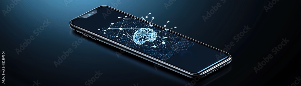 Poster ai-driven mobile interface visualization tech lab digital content futuristic environment close-up vi