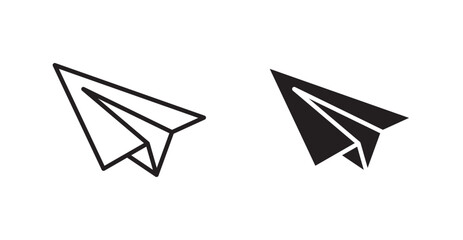 Paper plane outlined and solid icon vector collection.