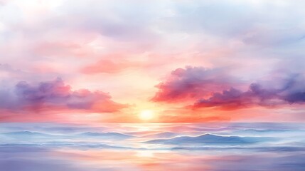 Obraz premium Coastal serenity digital art of a peaceful sunset over ocean waves in tranquil harmony