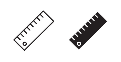 Fototapeta premium Ruler outlined and solid icon vector collection.