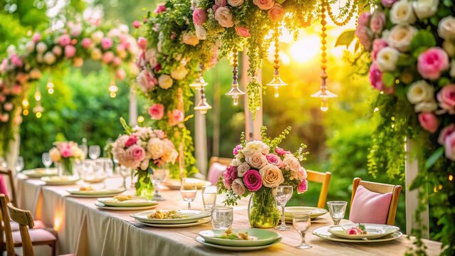 Elegant Bridal Shower Scene with a Beautiful Floral Frame in Watercolor Style, Perfect for Celebratory Invitations, Decor, and Event Planning Ideas - Powered by Adobe