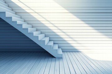 Fototapeta premium Modern Minimalist Interior with White Stairs and Wooden Decor