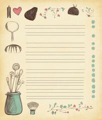 whimsical vintage style blank recipe sheet with decorative elements