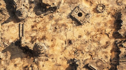 Harsh Desolate Wasteland Battle Map with Parched Terrain and Cracked Earth for Strategic Planning and Adventure