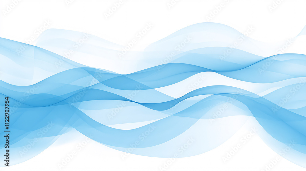 Poster abstract wavy line background with smooth, flowing curves in soft white and blue tones, elegant desi