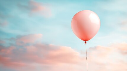 Obraz premium Floating pink balloon in serene sky nature scene dreamy atmosphere soft colors