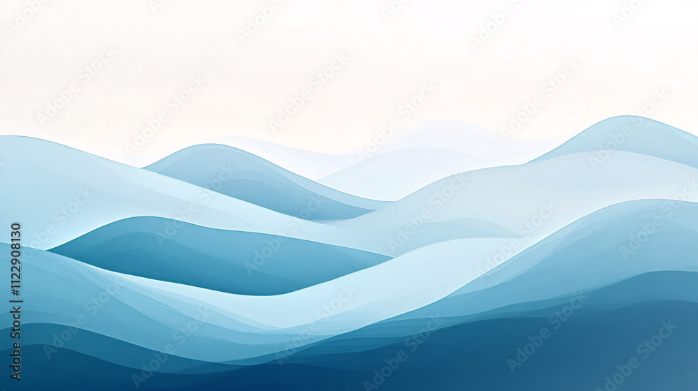 Aufkleber abstract wavy line background with smooth, flowing curves in soft white and blue tones, elegant desi