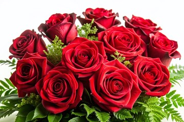 Obraz premium Elegant Red Roses Flower Bunch Isolated on White Background for Floral Arrangements and Decoration Purposes in Stock Photography