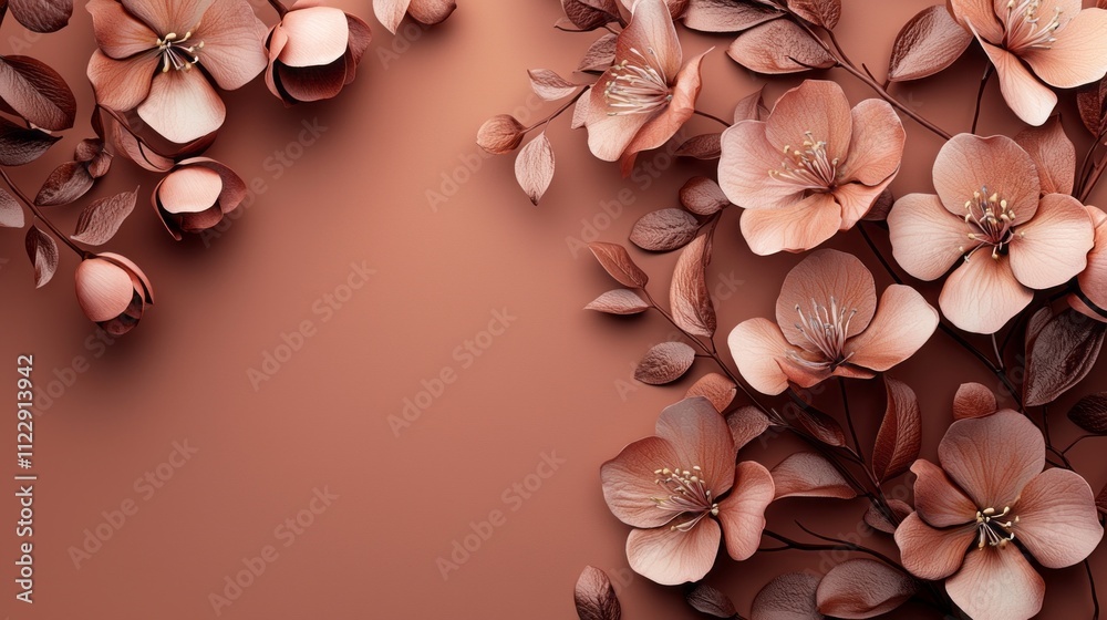 Poster Delicate blossoms in warm Mocha Mousse tones create a calming display, perfect for enhancing tranquility in any space