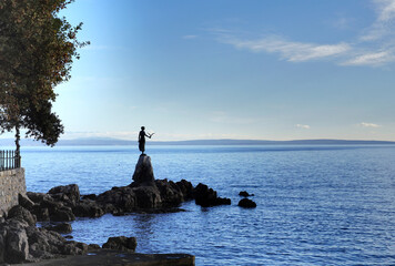 View of the open sea in front of the city of Opatija in Croatia