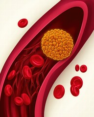 Detailed Artistic Representation of Blood Cells Inside Human Vein