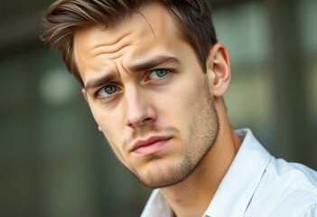 Fototapeta premium Portrait of a young man with a disappointed expression