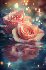 two roses in the water surface.